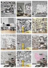 3D Doodle Cartoon Black Self-adhesive Wallpaper Removable Wallpaper Wall Mural