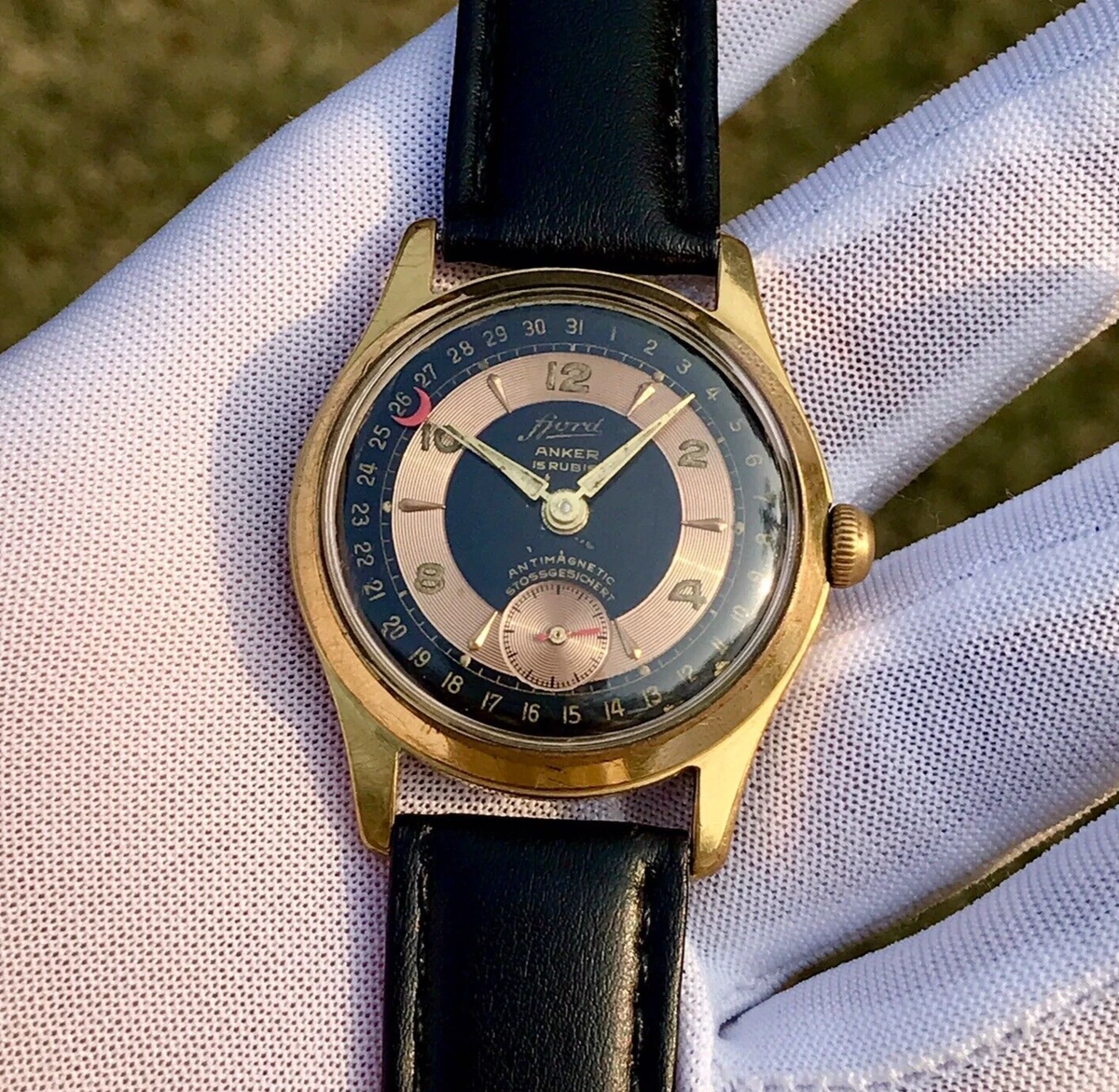 Vintage Fjord Anker Pointer Date Manual Winding 15 Rubis German Made Men s Watch