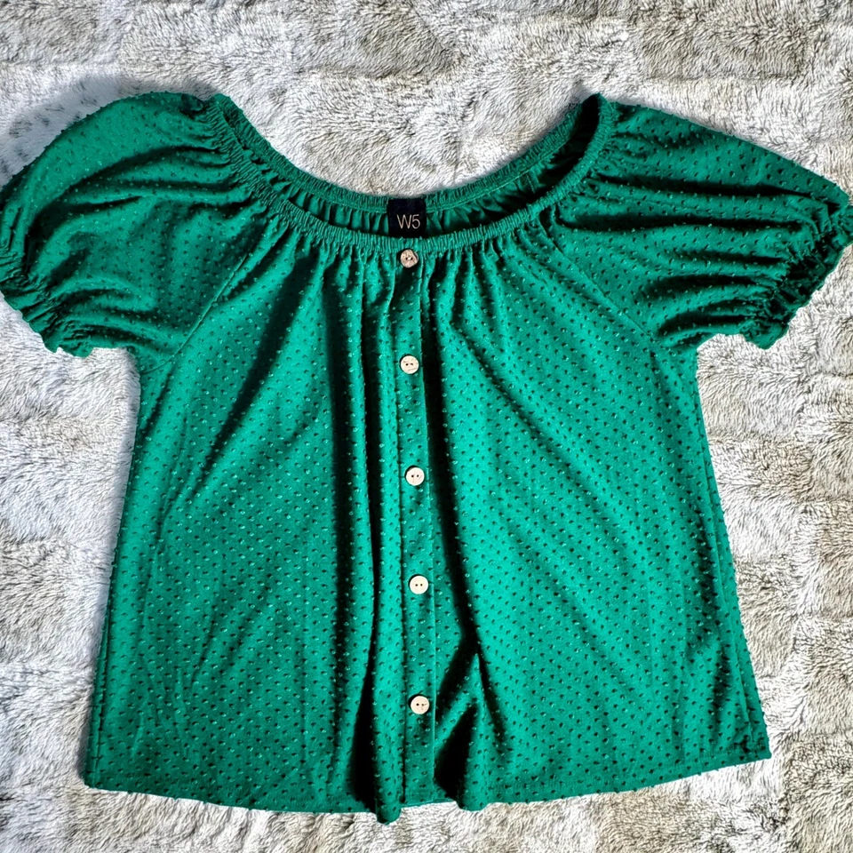 Swiss Blouse Short Puff Sleeve Top Sz. L flattering fit cottagecore peasant - Image 2 of 4