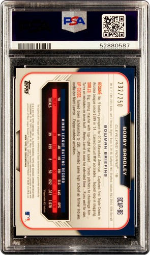 2015 Bobby Bradley Bowman Chrome Purple Refractor Auto # BB /250 PSA 9 Mint - Picture 3 of 4