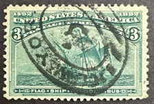 US 1893 Sc# 232 Used Stamp Flag Ship of Columbus Columbian Expo Issue