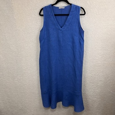 Francesca Bettini 100% Linen Midi Dress Women’s M Blue Beach Resort