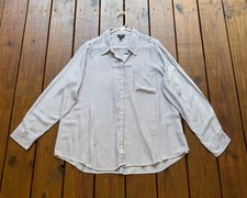 a.n.a women's XL gray blue white stripe extra soft long sleeve button pocket top