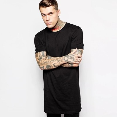 Herren Longline T-Shirt Baumwolle Hip Hop extra lang weiß Tall Tee Top