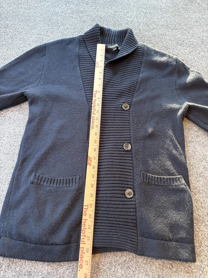Express Sweater Mens Medium Navy Shawl Collar Cardigan Double Breasted Ribbed - Image 4 of 4