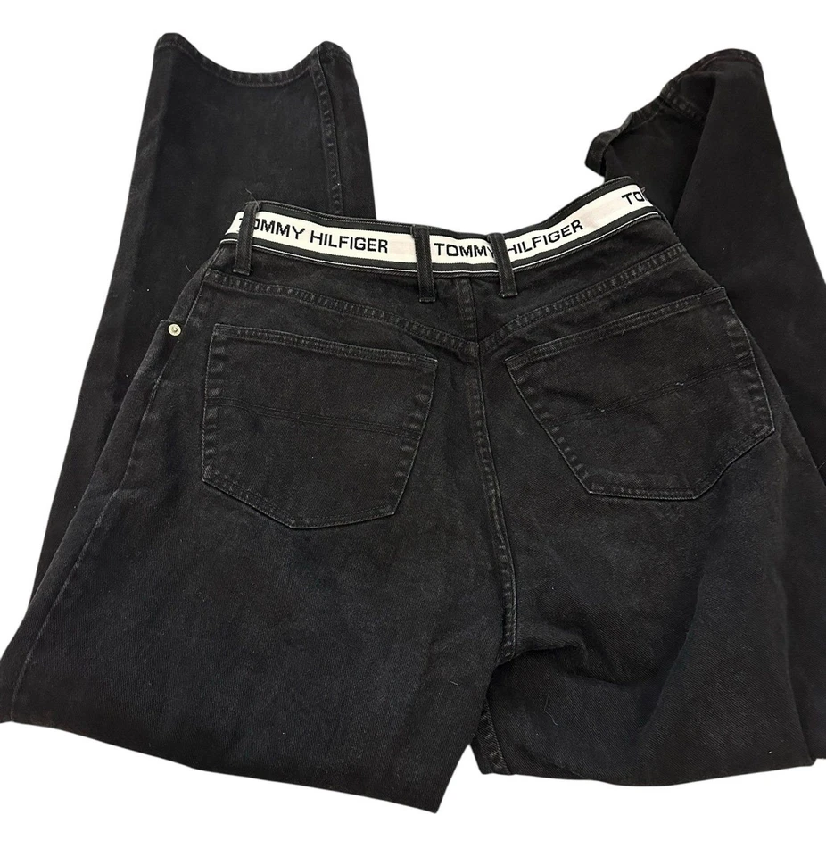 Tommy Hilfiger VTG Y2K Black Men’s Denim Jeans Logo Spell Out Band 33 X 34 - Image 4 of 4