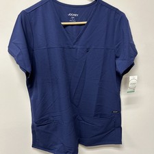 Jockey Women's Size Large V-Neck Scrub Top Blue Wrinkle Resistant