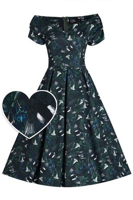 Dolly and Dotty Swing Kleid Lily Green Magpie Off-Shoulder Vintage Retro