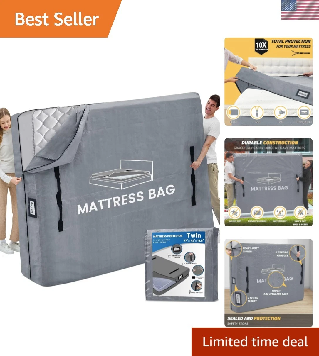 Mattress Bags for Moving and Storage, Twin Mattress Protector Waterproof Matt...