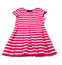 Polo Ralph Lauren Girls Spring II Short Sleeves Striped Pink White Dress 4/4T