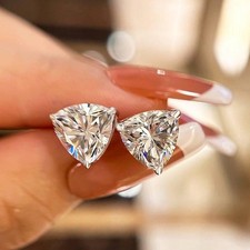 2.00CT Trillion Cut VVS1 Diamond Stud Earring...