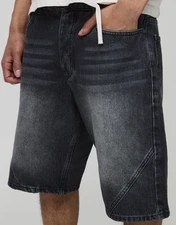 Boohoo Man Men's Relaxed Fit Panelled Washed Denim Shorts Black Size 32 NWT