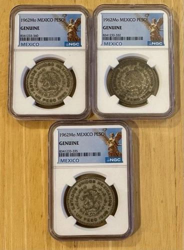 LOT of 3 - MEXICO 1962 Mo 10% SILVER .100 PESO NGC GENUINE SLAB RARE 🔥🔥🔥