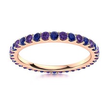 Full Eternity Round Amethyst Blue Sapphire 925 Silver Rose Plated Women Ring
