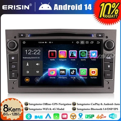 128GB Android 14 Autoradio GPS Navi Opel Astra H Corsa C/D Meriva Zafira Antara - Bild 1 von 4