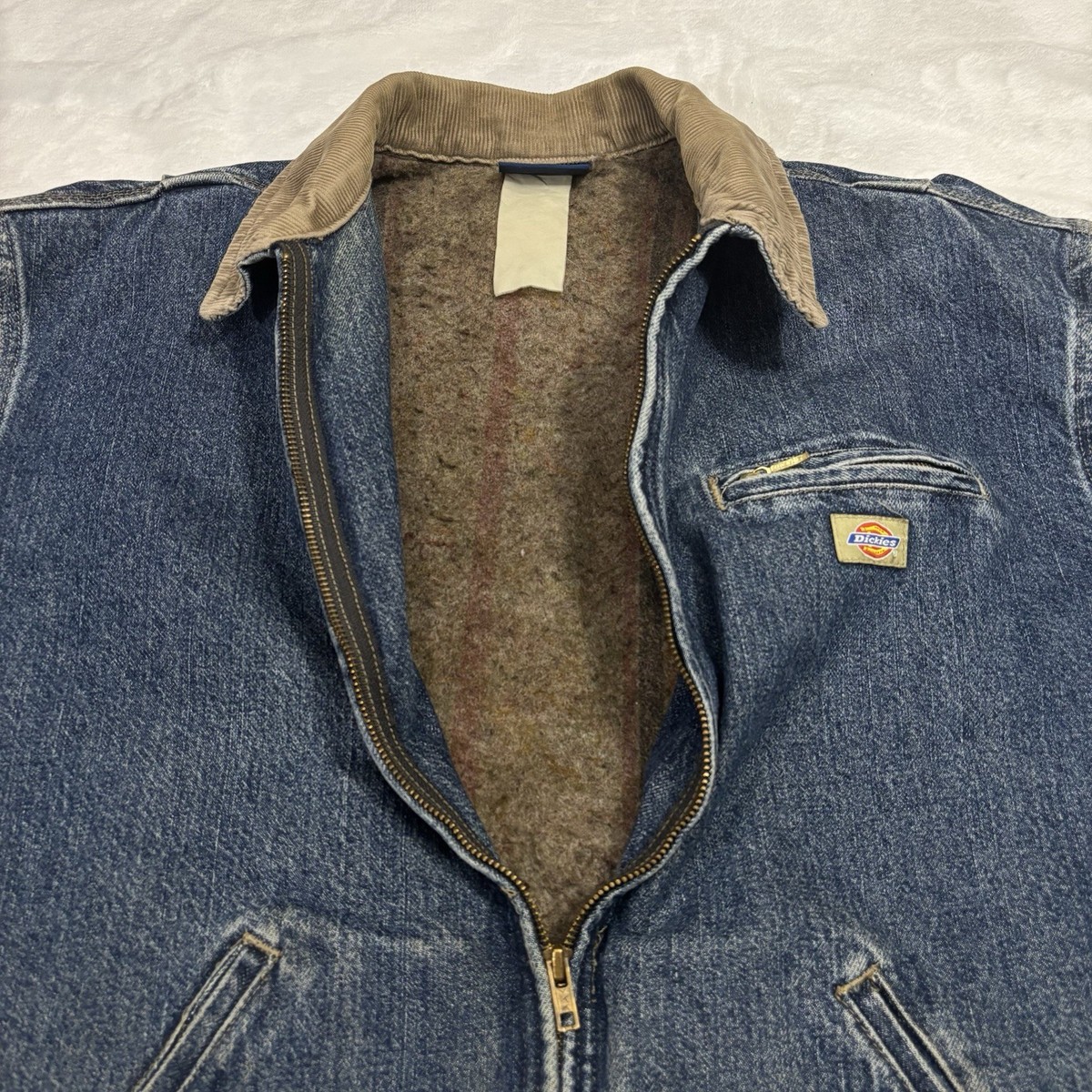 Vintage Dickies Denim Detroit Style Jacket Faded 90s Blanket Lined