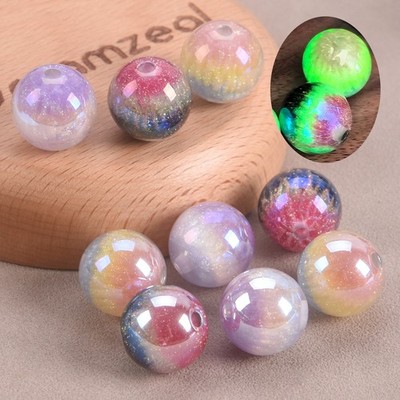 5 Stk Runde Leuchtperlen 16mm Lackiert Harz Glänzend Glowing Luminous Beads