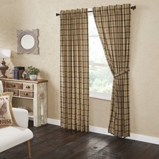 Cider Mill Plaid Curtain Panels, Tan , 84x40, Set of 2