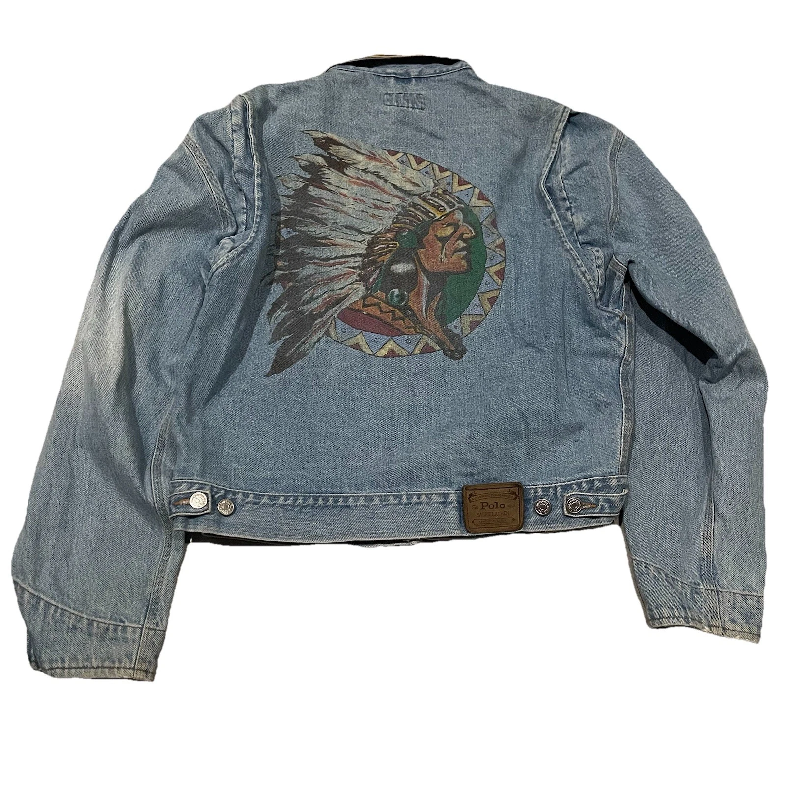 Vintage Polo Ralph Lauren Indian Head Chief Denim Jacket Mens Medium Seminole - product detail image 1
