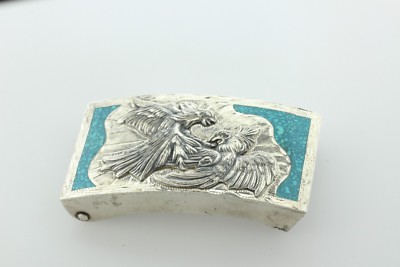 Vintage MMS Mexico Sterling Silver Turquoise Inlay Fighting 