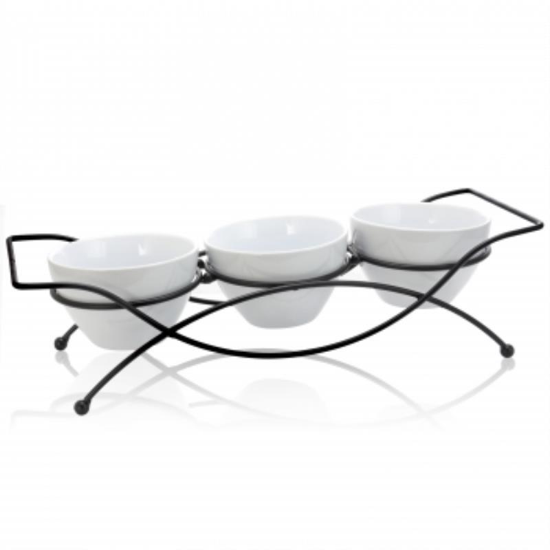 Gibson Splendid Grace 4 Pc Serving Set With Metal Rack In White