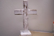 Rustic Whitewashed Stand-Up Cross - White
