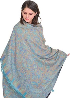 Châle En Cachemire Brodé – Blanc, Laine – Étole Enveloppante Pour Femme
