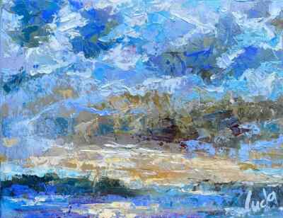 Stormy Weather Seascape Landscape Dark Clouds Sky Oil Painting on Canvas 11x14in
