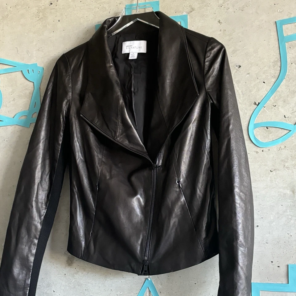 Nordstrom Signature Genuine Leather Jacket Black Size M $699 - Image 3 of 4