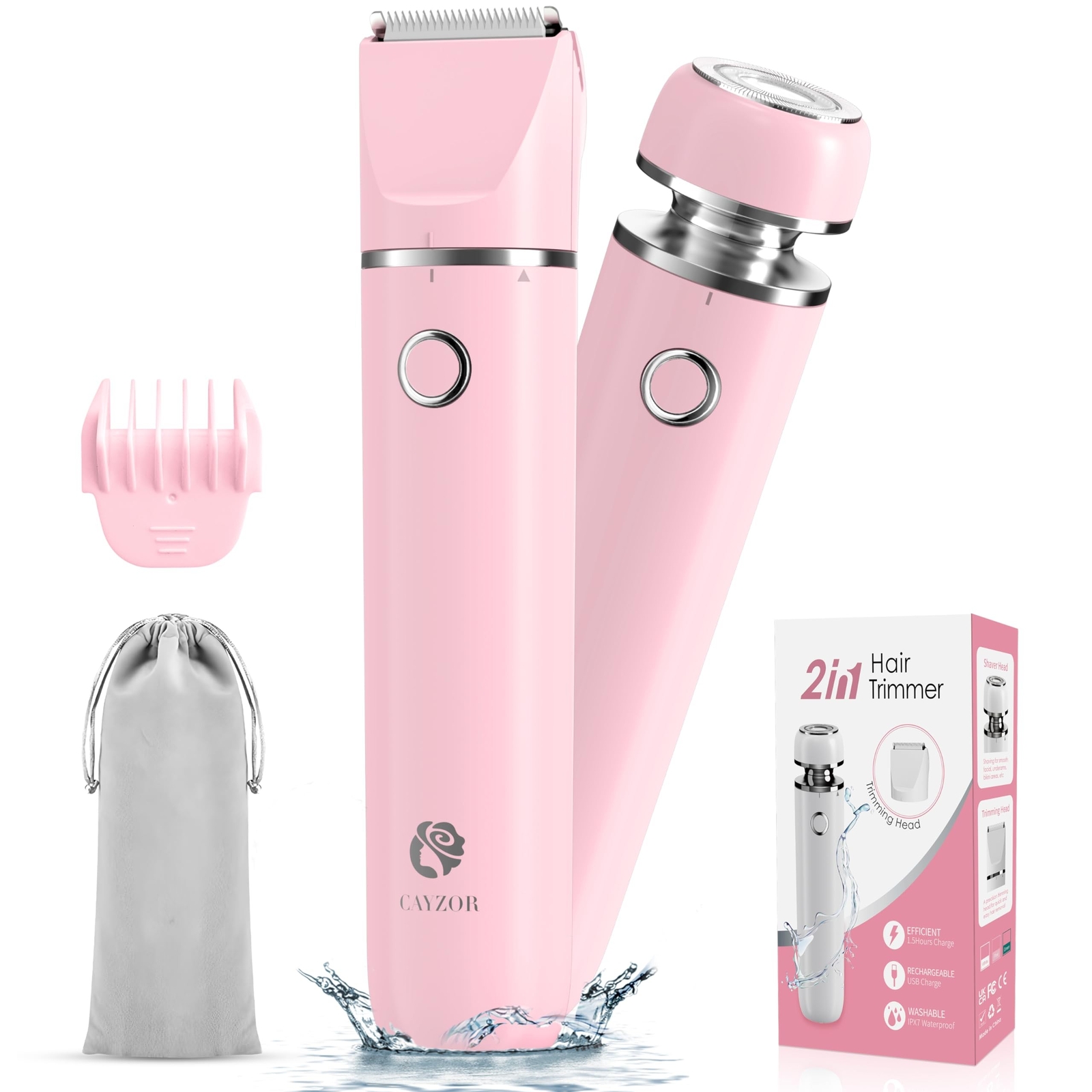 Bikini Trimmer and Shaver Kit for Women - 2-in-1 Wet/Dry Electric Body Hair T...-image