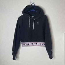 Champion x Chiara Ferragni Cropped Hoodie Womens Sz Small Black Pink Eyelash