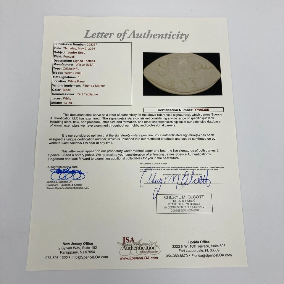 Fútbol americano de la NFL Wilson firmado por Junior Seau #55 certificado de autenticidad JSA Foto 2 de 4
