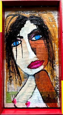UGLY GIRLFRIEND Painting UPCYCLED SWARTZMILLER DNA SIGNED ART RARE NYT CARDBOARD