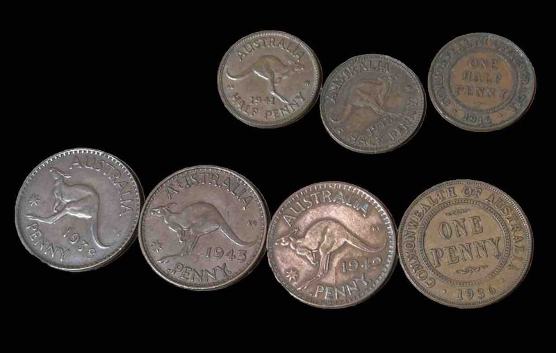Nice 1938 & 6 Other Australian Penny & Half Penny Coins Look & Bid Buy Now! B#46