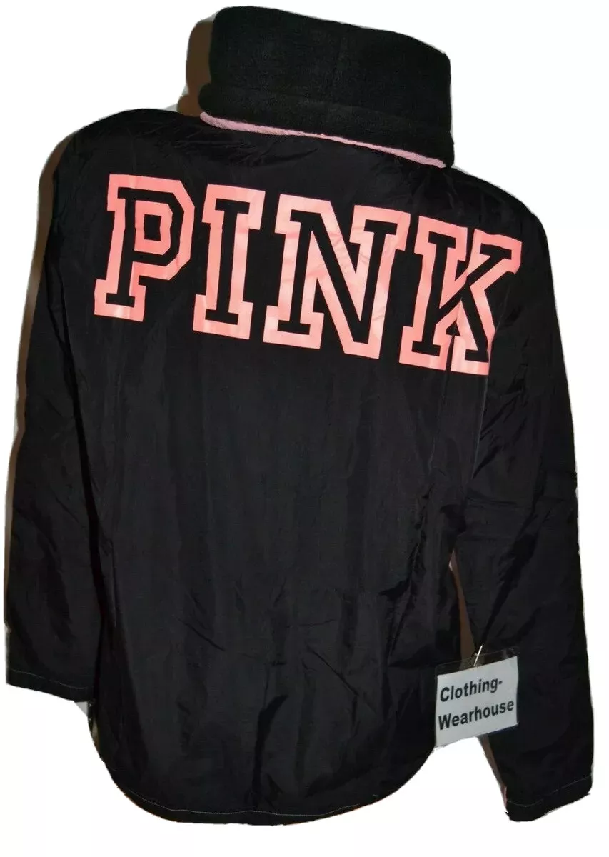 Victoria s Secret PINK VS Fleece Cowl Neck Anorak Jacket Black