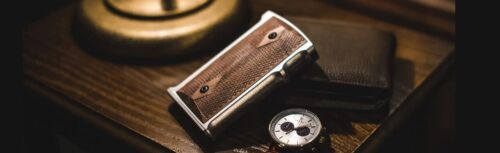 Soporte para tarjetas de visita M1911 Black Colt gobierno empuñadura de nogal aluminio magnesio - Imagen 4 de 13