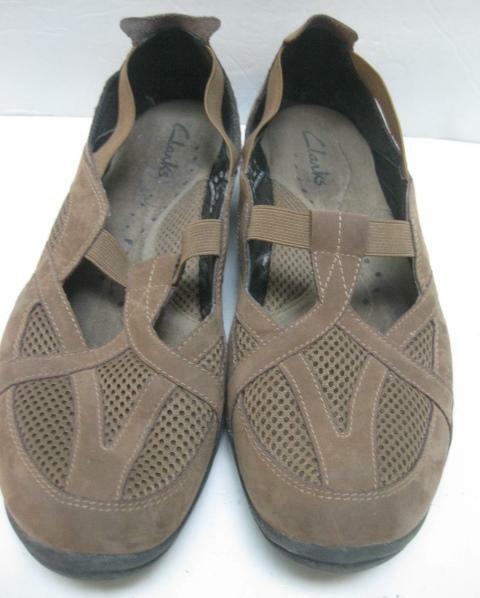 CLARKS brown leather suede sneaker shoes slip on 10 M boat  display picture 3