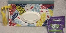 RARE Huggies Clutch n Clean Baby Wipes Travel Pouch Reusable Refillable Leaves