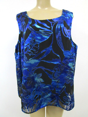 Le Bos Sleeveless Top Plus Size 20W Black Blue Floral Design Relaxed Fit