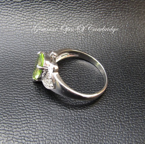9ct White Gold Peridot and Diamond Ring Pear Cut Size N 3.11g Certified 9k - Picture 9 of 11