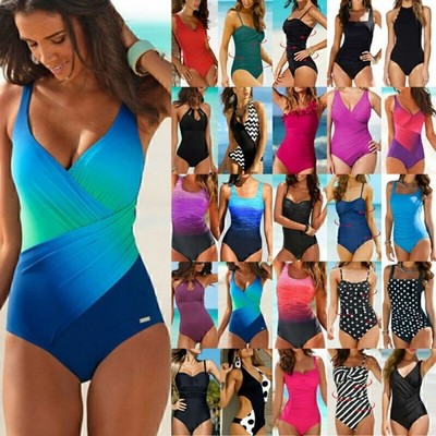 Damen Einteiler Bademode Bauchkontrolle Badeanzug Strand Badeanzug Monokini E0C4