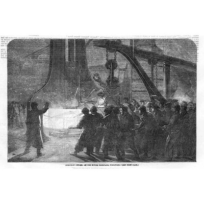 LONDON Eisenschiff Beschlag auf der Royal Dockyard Woolwich - antiker Druck 1854