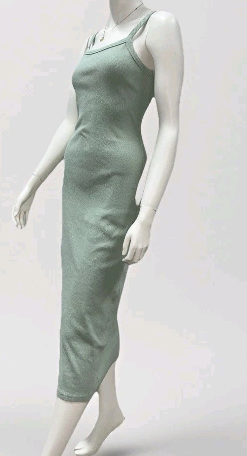 ALLY sz M 12 Sage Green Midi DRESS Stretch Comfy Sleeveless PENCIL Bodycon #A8