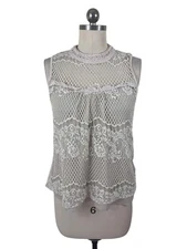 Jolt Crochet Blouse Womens Small Ivory Mock Neck Sleeveless Boho Cottage Fairy