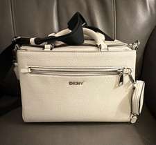 DKNY WHITE Pebbled Satchel, Top Handle, Detac...