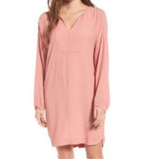 Madewell Pink Long Sleeve Shift Dress Knee Length Solid Preppy Crepe