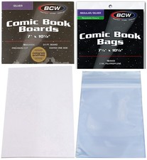 10 BCW Silver Resealable Comic Book Storage Bags with Backing Boards Clear