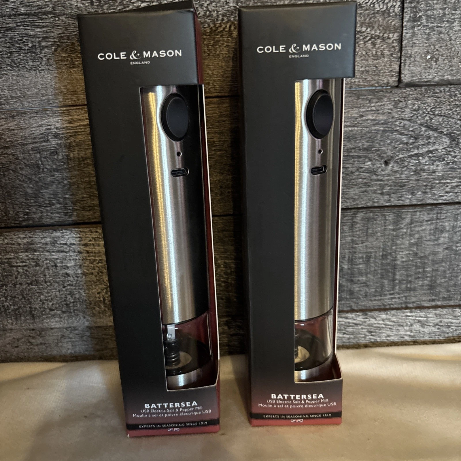 Cole Mason Battersea Stainless Electronic Classic Electric Salt Pepper Mill Set