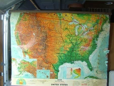 Cram Astro-Vue Series Detailed Physical-Political United States Map, Vtg C767