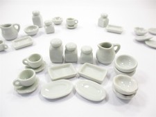 Mixed 16 White Coffee Tea Set Plate Bowl Dollhouse Miniatures Ceramic Set 13353